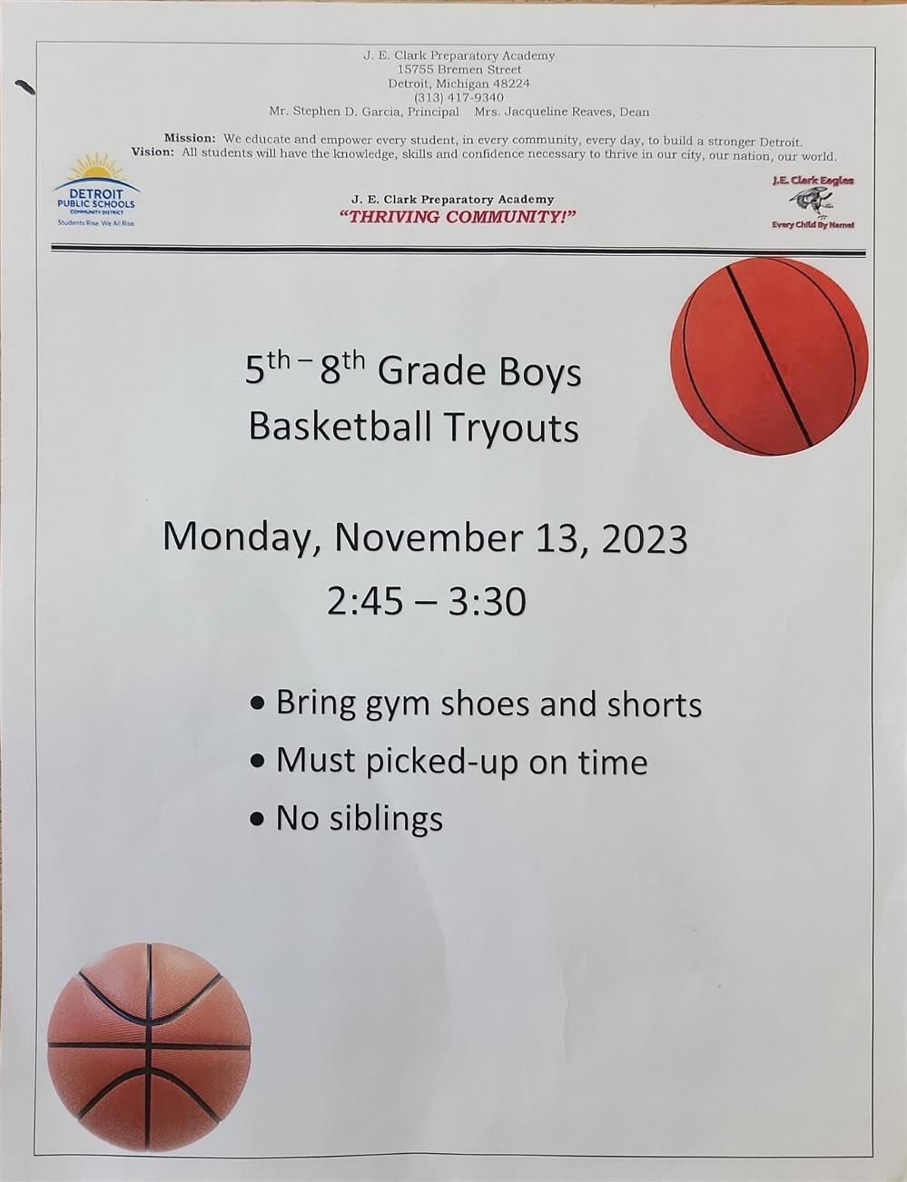  Basketball Tryouts Information Flyer